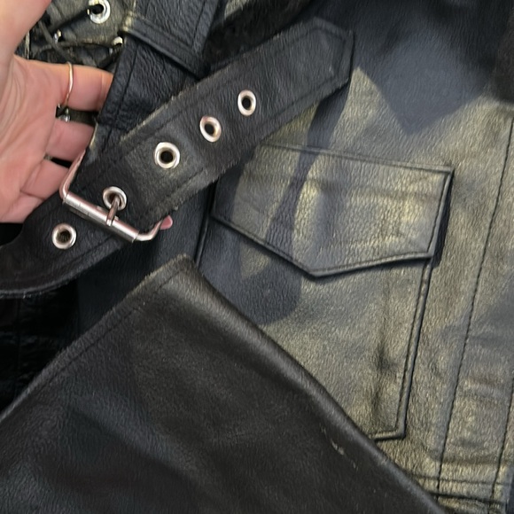 Biker black leather chaps and corset lace up top size xs - Picture 4 of 5